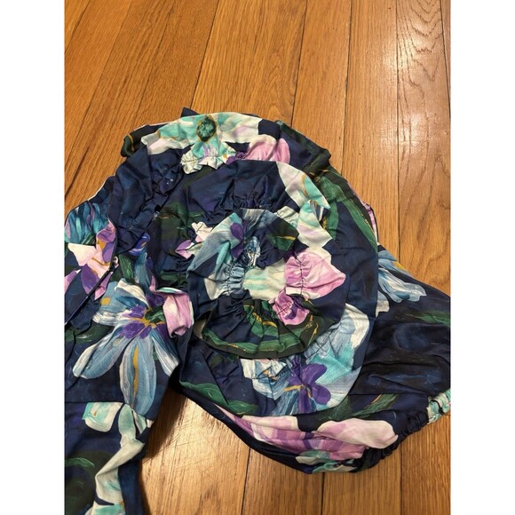 FARM RIO Blue Floraline Ruffle Floral Print Midi Dress Puff Sleeve Size M - Picture 4 of 9